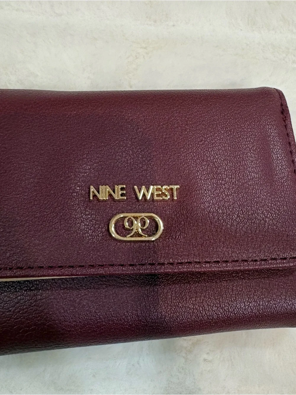 Nine West Wine Burgundy Wristlet Card Holder with Gold Accents